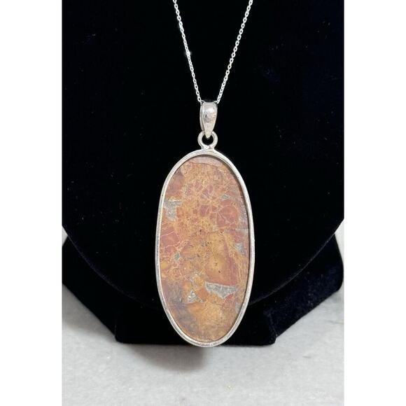 Sterling Silver Maligano Jasper Pendant 18” Italy Chain Necklace - Picture 8 of 10